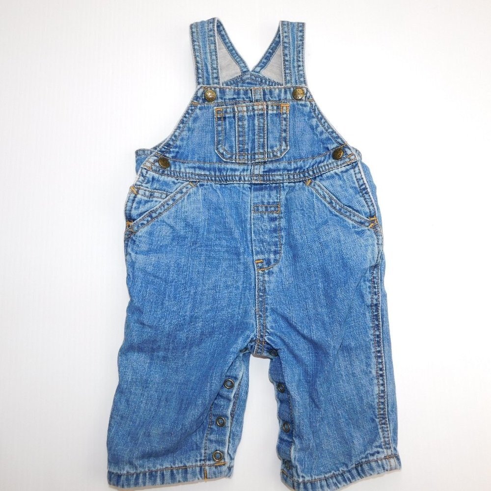 The Children's Place Jersey Lined Blue jean Denim Overalls Baby Boys 3-6 Months